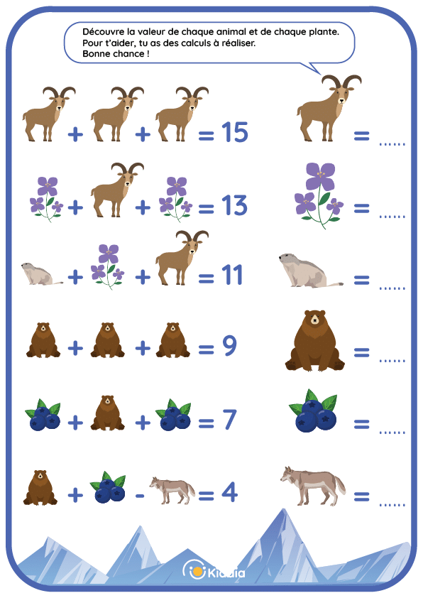 Cahier d'activités - Les secrets de nos montagnes - Jeu mathématique sur le thème des animaux de la montagne