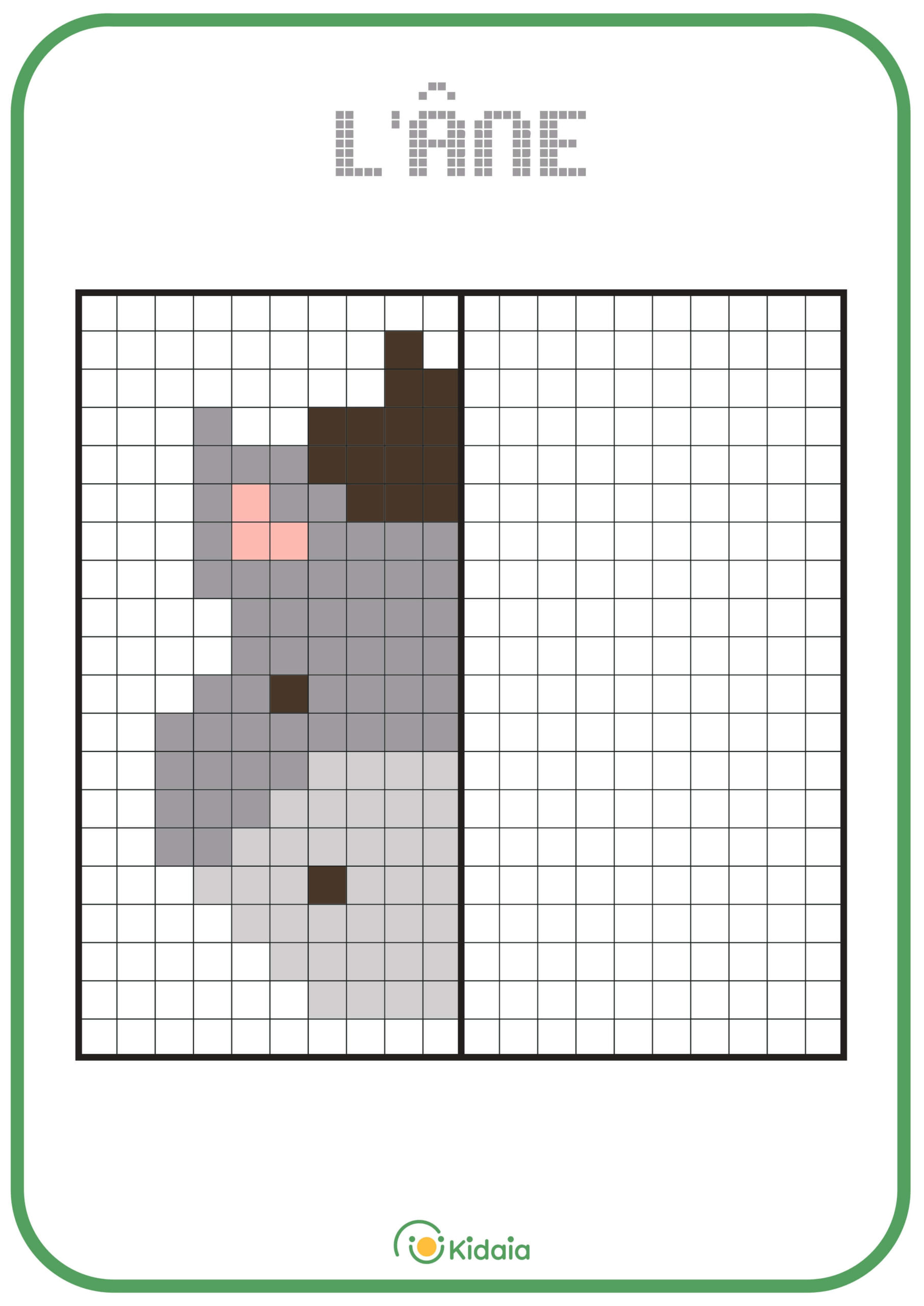 Image d'âne en pixel art pour que les enfants apprennent la symétrie.