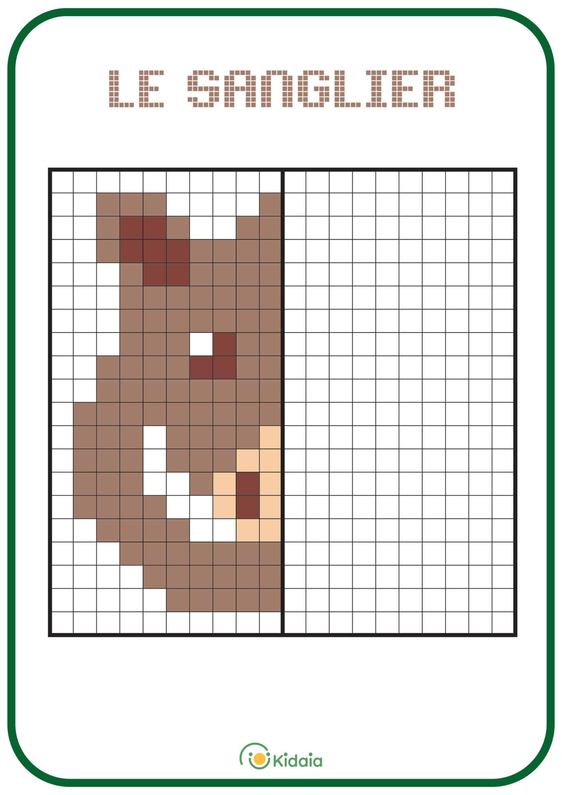 Image de sanglier en pixel art pour que les enfants apprennent la symétrie.